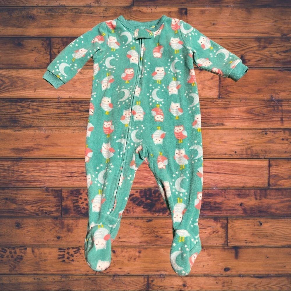 5 for $25🔥Baby Girls 6M Carter's Teal Owl Fleece Footsie Sleeper Jumpsuit
